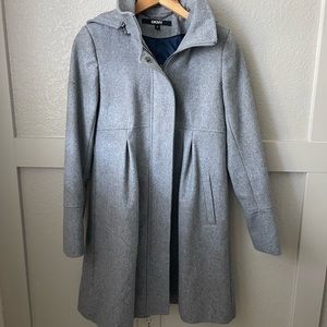 DKNY/ Donna Karen Gray Wool Blend Babydoll Hooded Coat